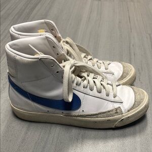 Nike White Sneakers with Blue Logo